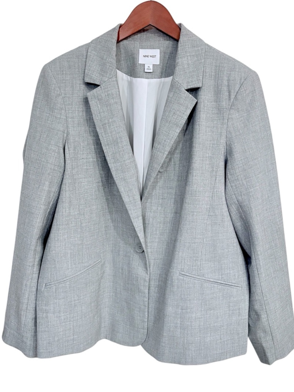 🔴 Nine West Heather Gray Single Button Blazer Office Professional XL